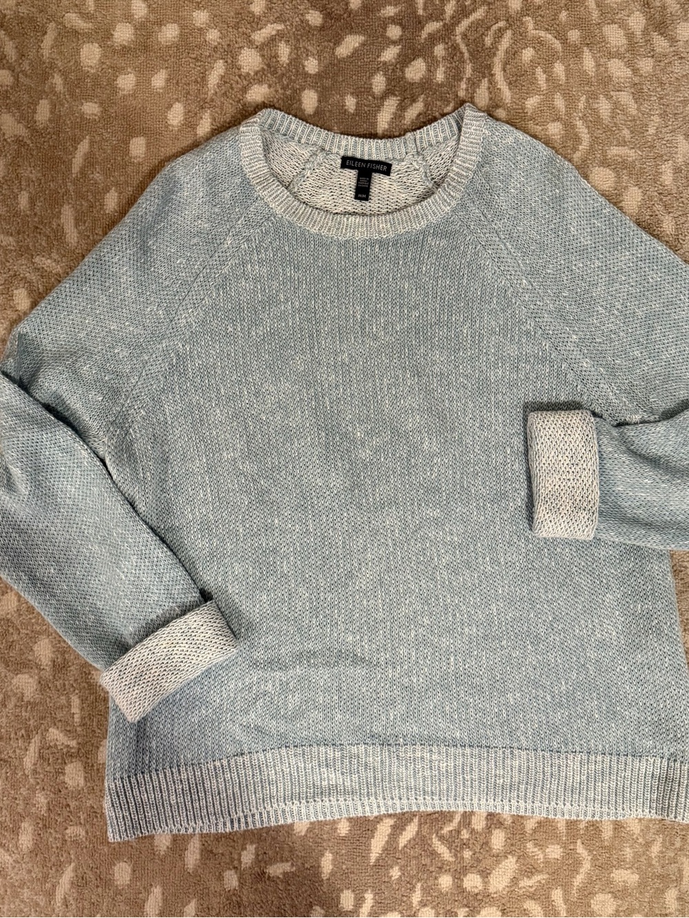 EILEEN FISHER Light Blue Heathered Crewneck Sweater linen cotton blend M